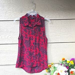 GUESS Red Lace Mesh Blouse Sleeveless Top – M  Soft Grunge Vibes